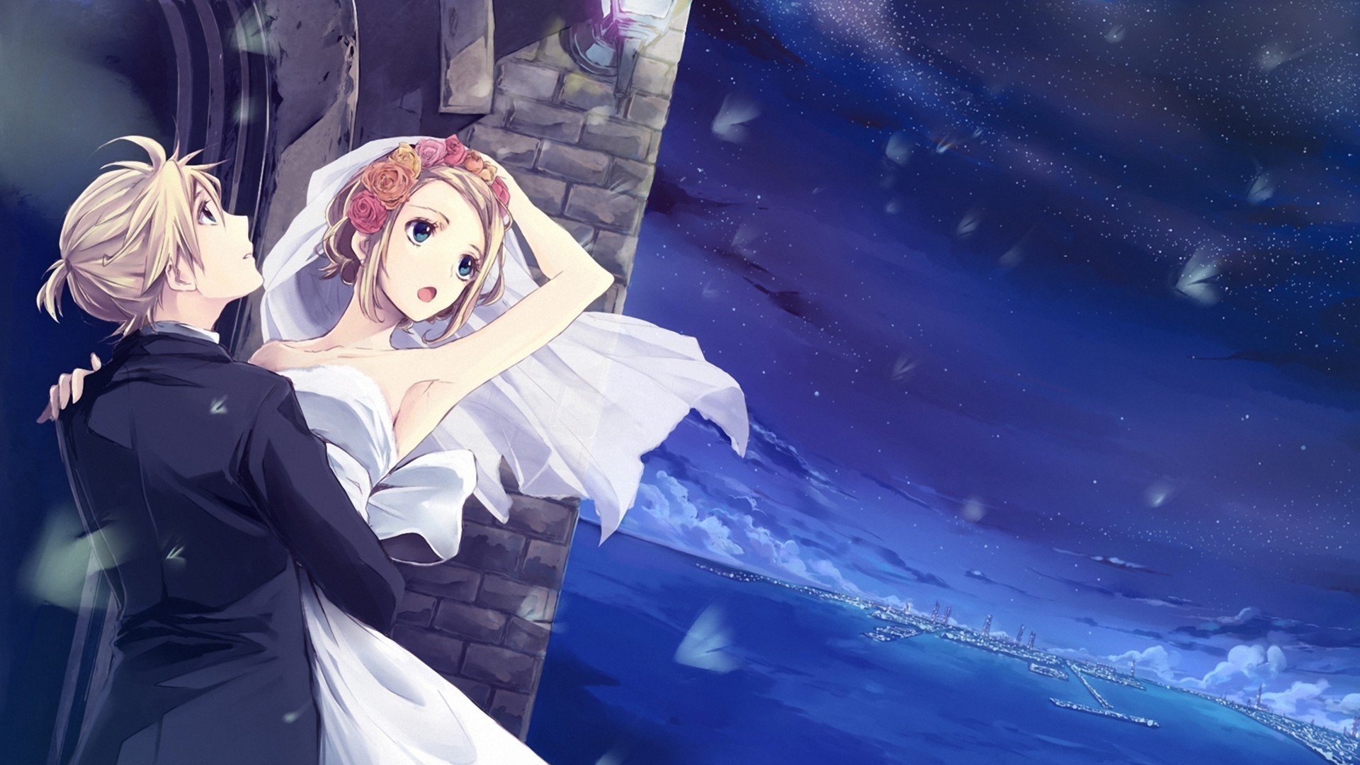 Preview Wallpaper Mayumelo, Vocaloid, Kagamine Len, - Romantic Anime Wallpaper At Night - HD Wallpaper 