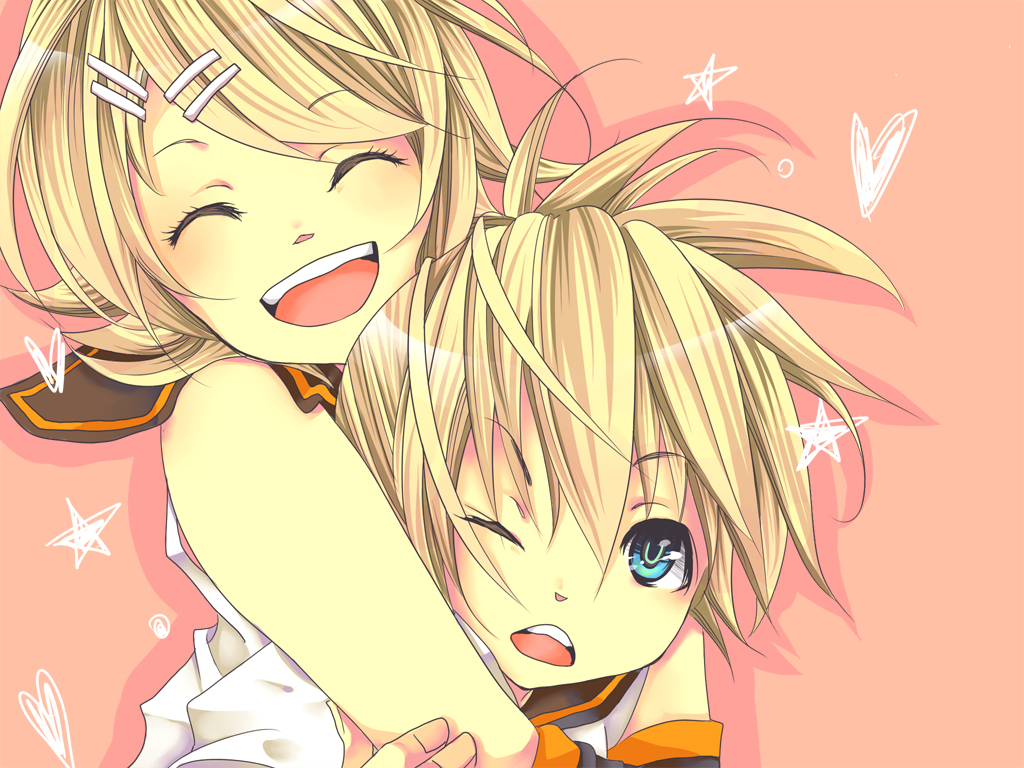 Hug Kagamine Len Kagamine Rin Male Vocaloid - Yellow Haired Anime Twins - HD Wallpaper 