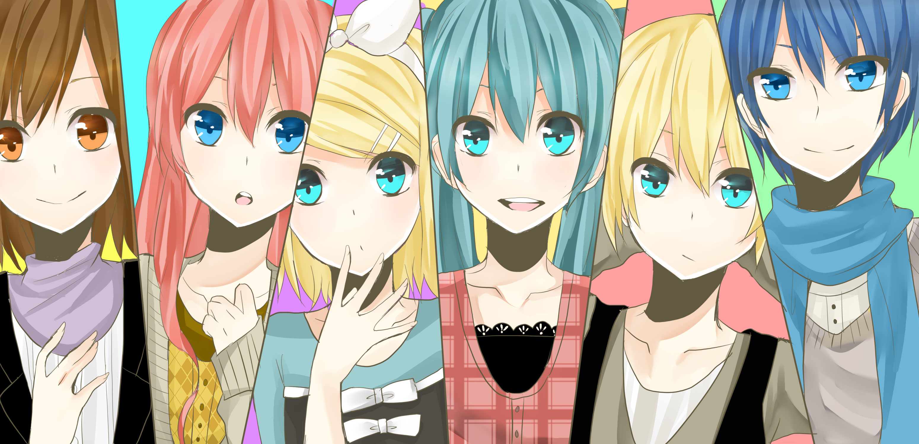 Vocaloid, Kaito, And Miku Image - Vocaloid Miku Luka Rin Len Kaito Meiko - HD Wallpaper 