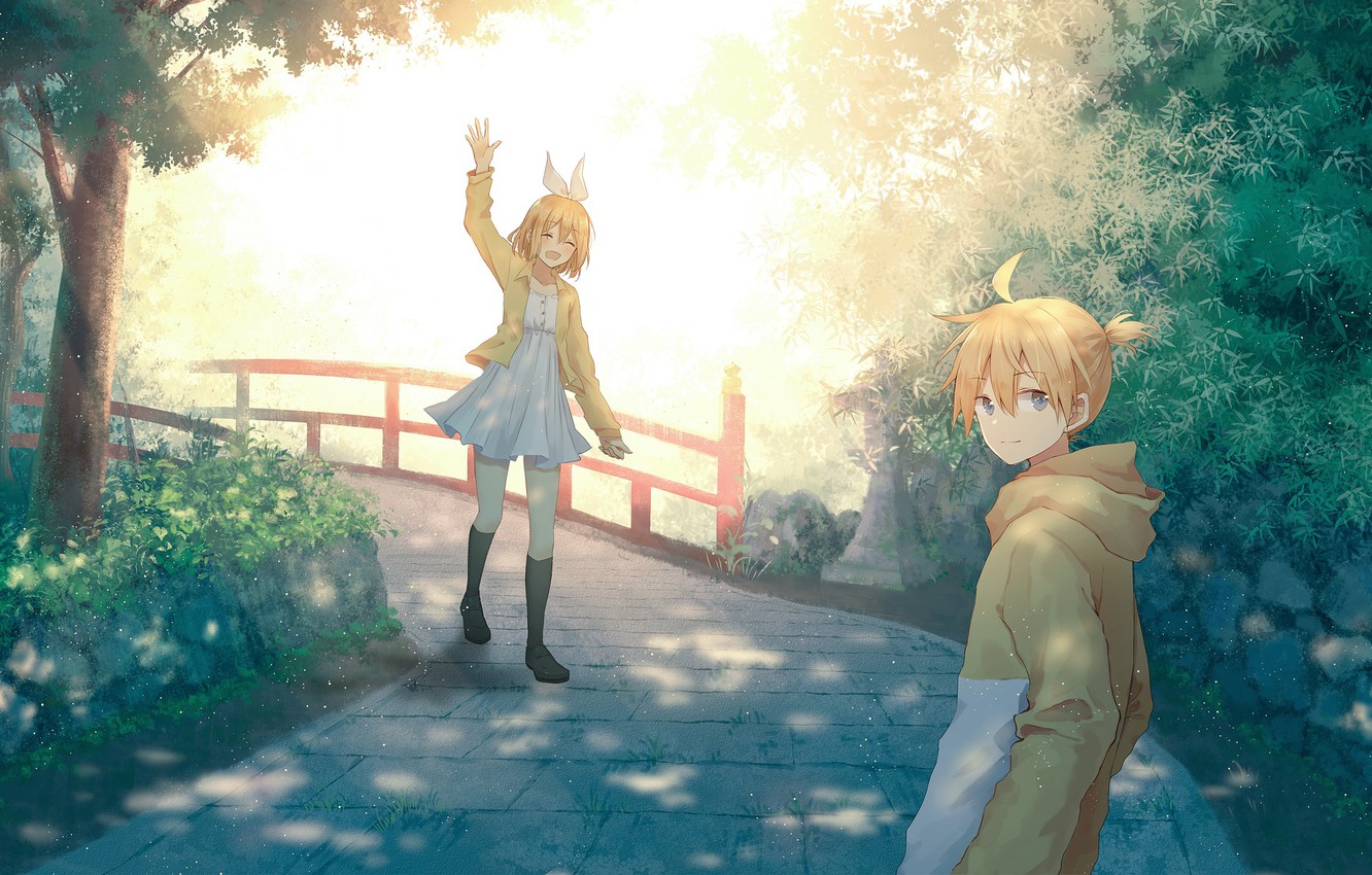Photo Wallpaper Anime, Art, Vocaloid, Two, Kagamine - Kagamine Rin And Len Art - HD Wallpaper 