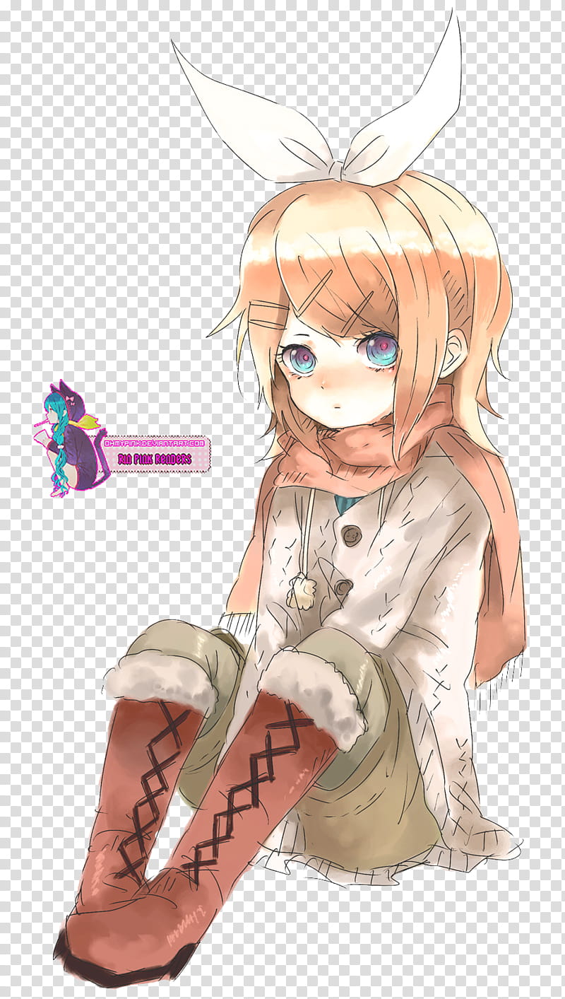 Rin Kagamine Winter Render, Brown-haired Girl Anime - Anime Winter Girl Png - HD Wallpaper 