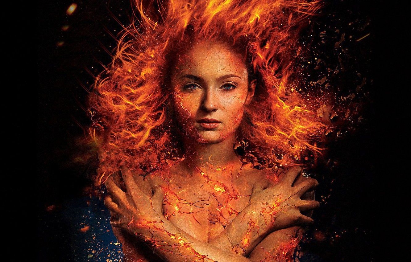 Photo Wallpaper Fire, Face, Body, Hair, Lips, Eyes, - X Men Dark Phoenix 2018 - HD Wallpaper 