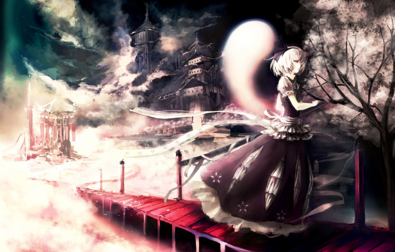 Photo Wallpaper Girl, Bridge, Sakura, Touhou, Art, - Touhou Youmu - HD Wallpaper 