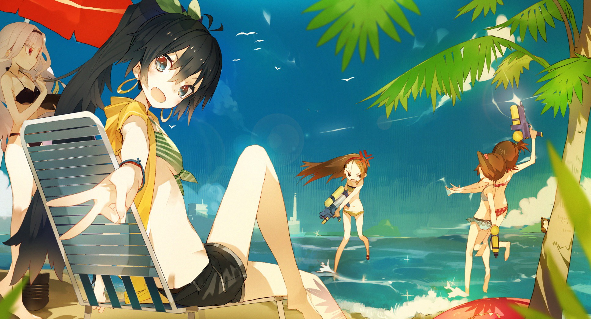 Anime Palm Trees - HD Wallpaper 
