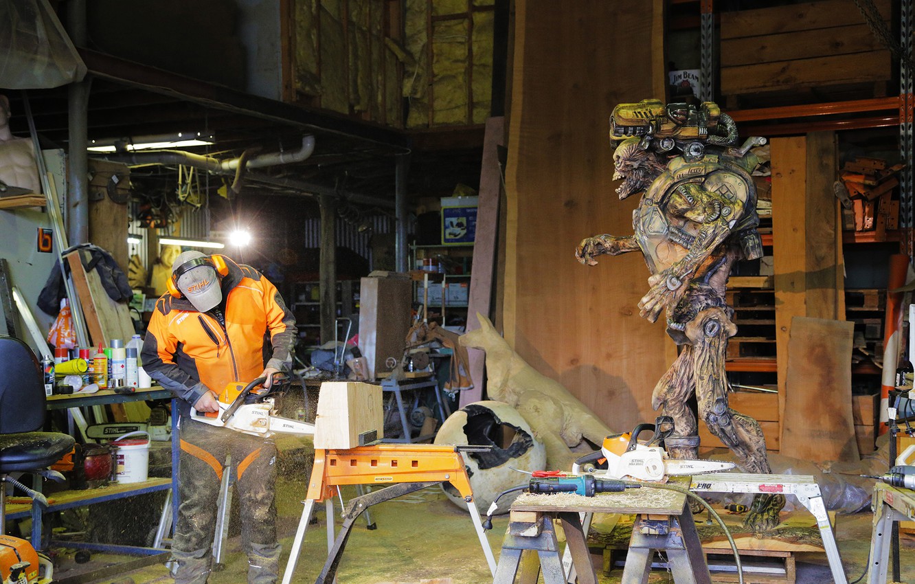 Photo Wallpaper Wood, Artist, Creature, Sculpture, - Rob Bast Es Un Escultor - HD Wallpaper 