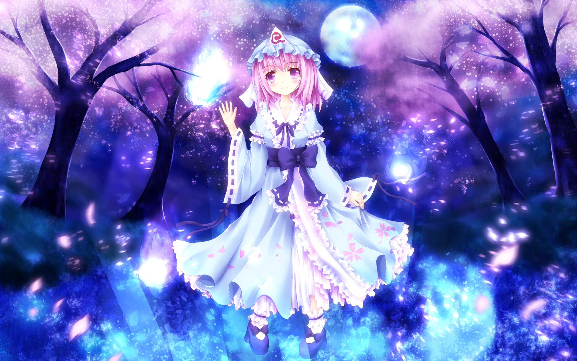 Touhou Yuyuko Saigyouji Pink Hair Purple Eyes Dress - Touhou Perfect Cherry Blossom - HD Wallpaper 