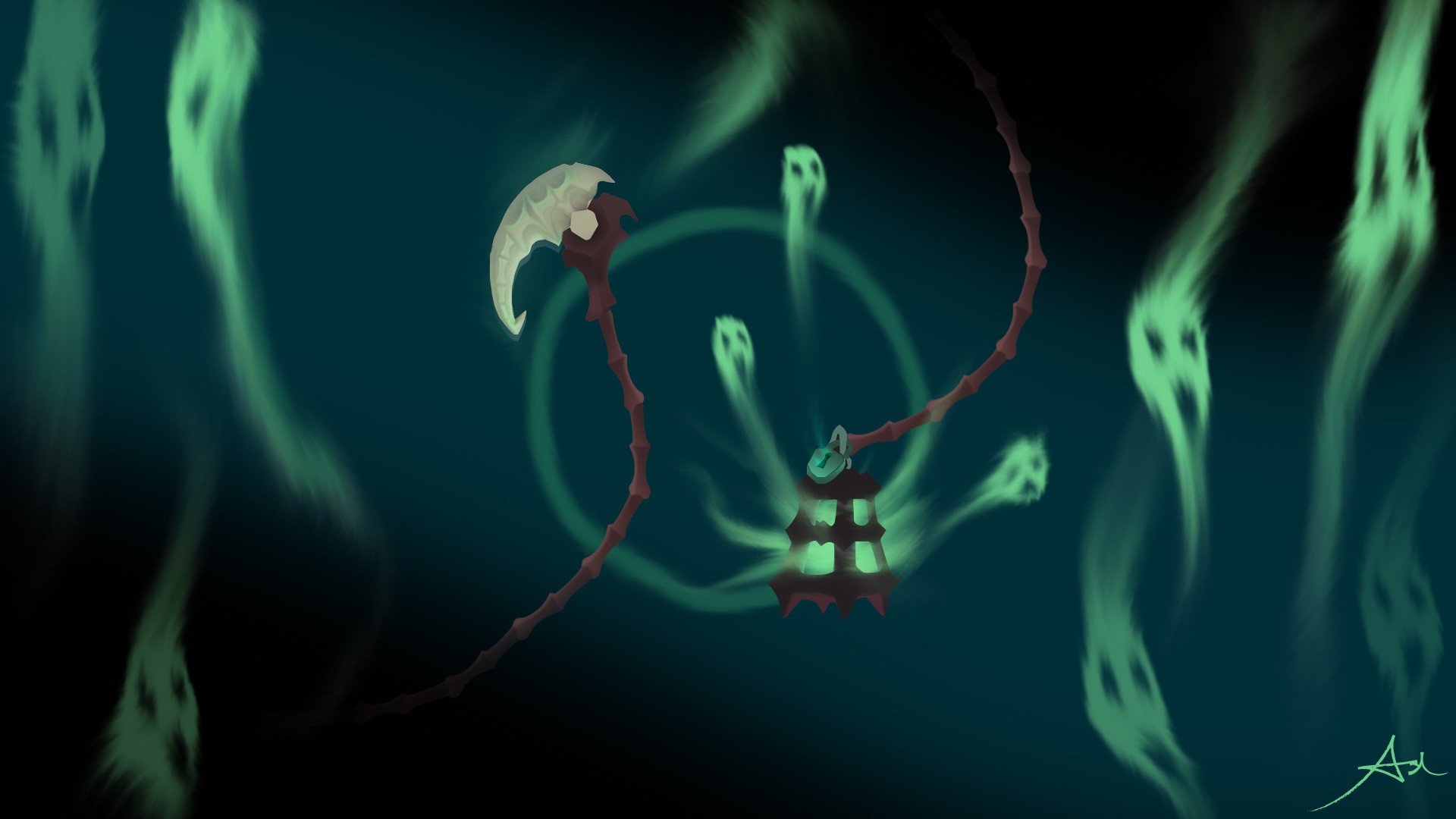 Thresh S Chain Scythe & Lantern By Namesash Hd Wallpaper - Thresh Fondo De Pantalla Hd - HD Wallpaper 