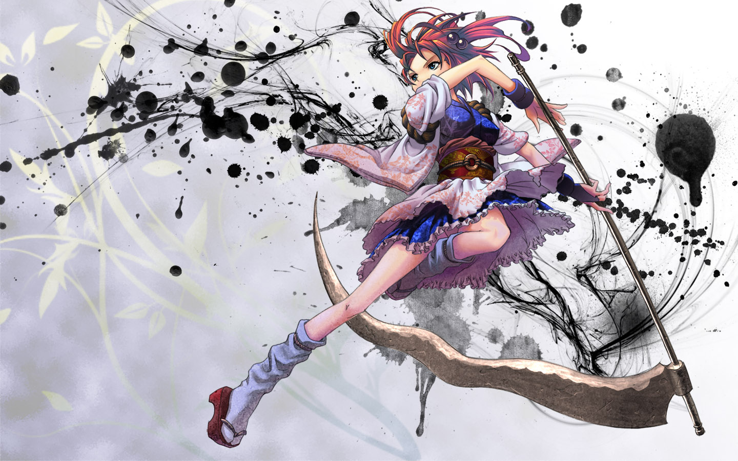 Japanese Clothes Onozuka Komachi Red Hair Scythe Shiroi - Anime Girl With Weapon - HD Wallpaper 