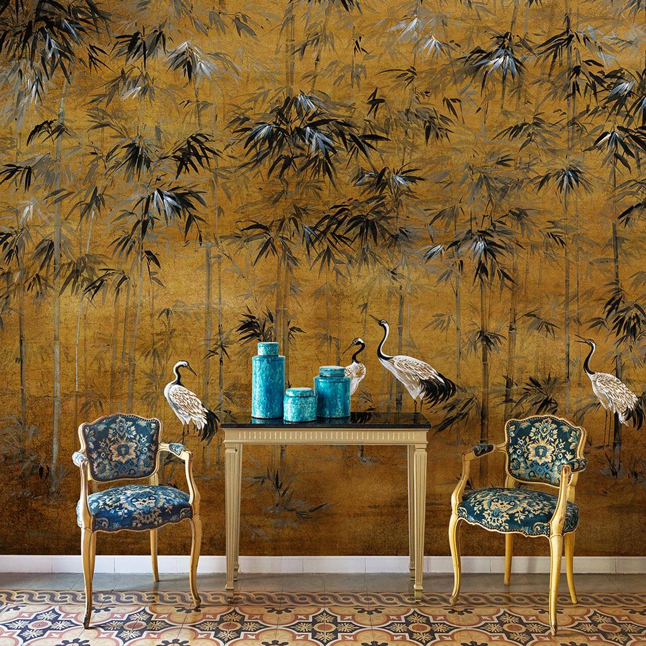 Garzas Chai 7900005 - Gold Chinoiserie Wallpaper Uk - HD Wallpaper 