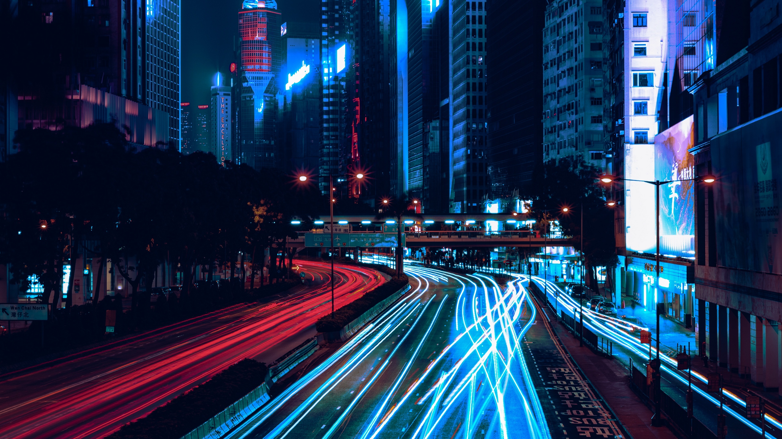 Wallpaper Night City, Skyscrapers, Road, Light, Traffic, - Night City Lights Traffic - HD Wallpaper 