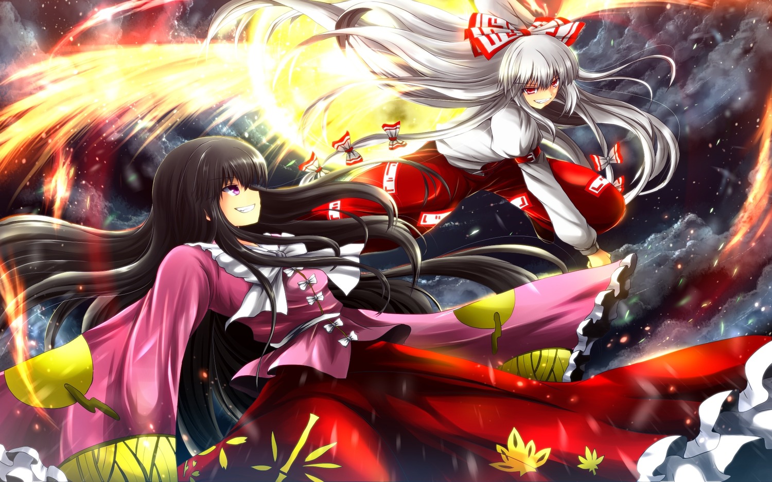 Fujiwara No Mokou Houraisan Kaguya Nekominase Touhou - Kaguya And Mokou Touhou - HD Wallpaper 