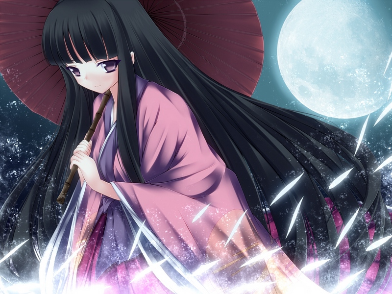 Wallpaper Houraisan Kaguya, Girl, Brunette, Kimono, - Anime Japanese Traditional Dress Female - HD Wallpaper 