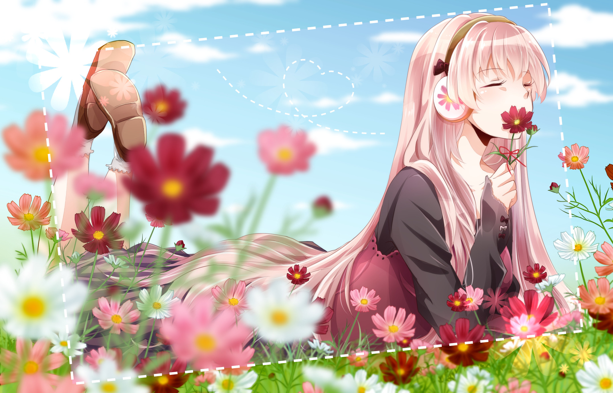 Super Sonico Wallpaper Konachan 31476 - Anime Smelling Flowers - HD Wallpaper 