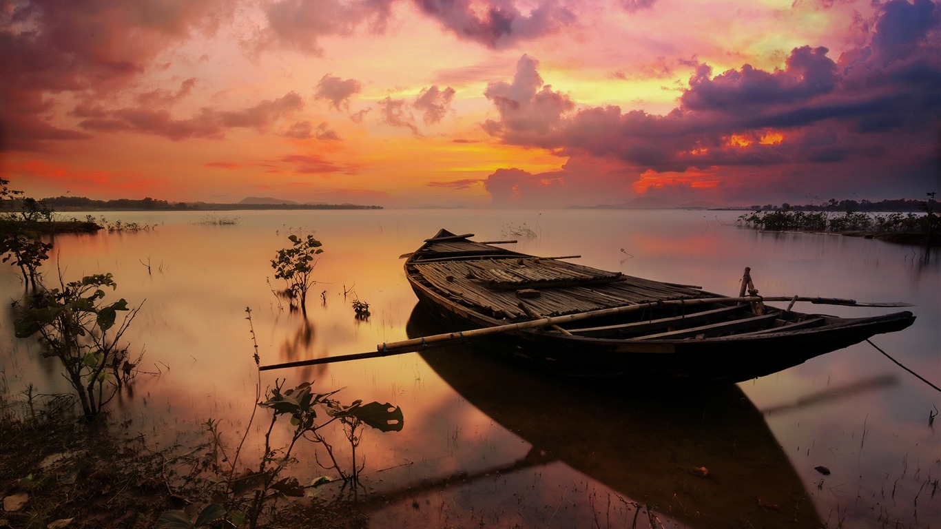 Atardecer En El Lago Barco Foto Hd Wallpaper - HD Wallpaper 
