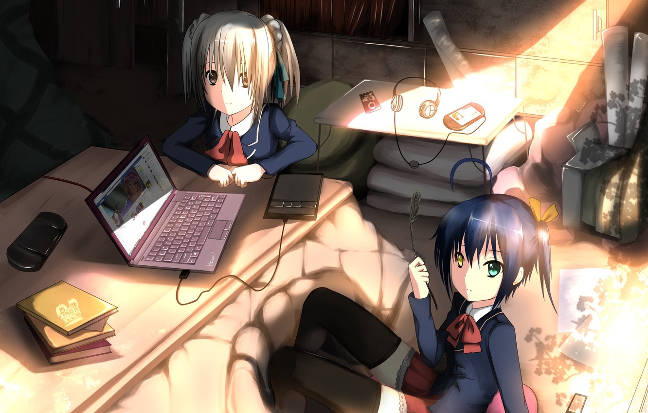 Photo Wallpaper Room, Girls, Art, Laptop, To Rik Takanashi, - Chuunibyou Demo Koi Ga Shitai Art - HD Wallpaper 