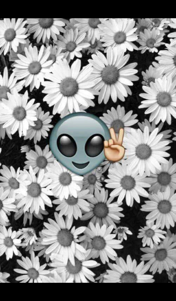 Alien, Emoji, And Flowers Image - Tela Da Celular De Emoji - HD Wallpaper 