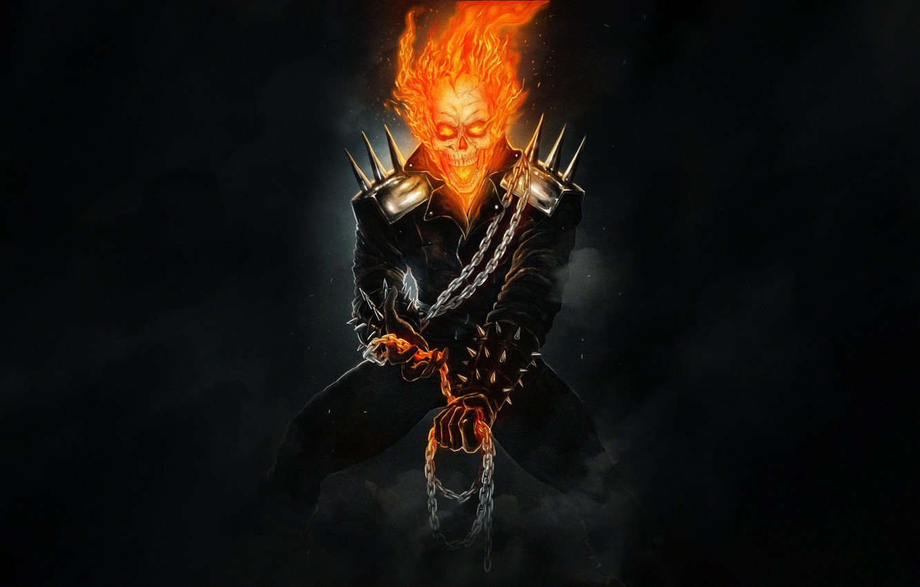 Photo Wallpaper Skull, Fire, Chain, Ghost Rider, Ghost - Ghost Rider
