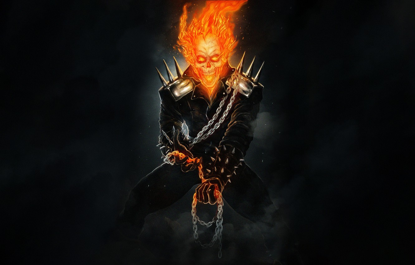 Photo Wallpaper Skull, Fire, Chain, Ghost Rider, Ghost - Ghost Rider Flaming Skull - HD Wallpaper 