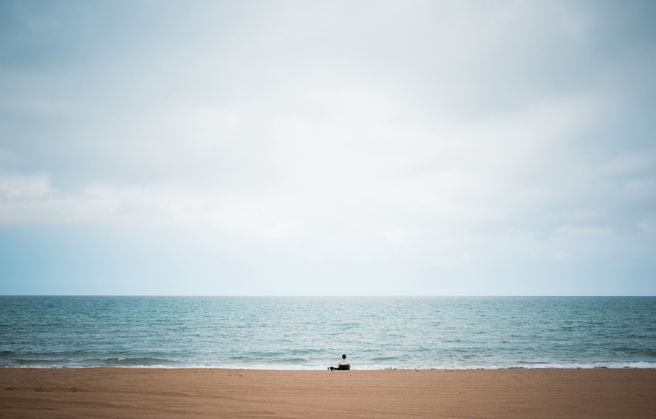 Photo Wallpaper Beach, Sky, Big, Blue, Lake, Alone, - Sea - HD Wallpaper 