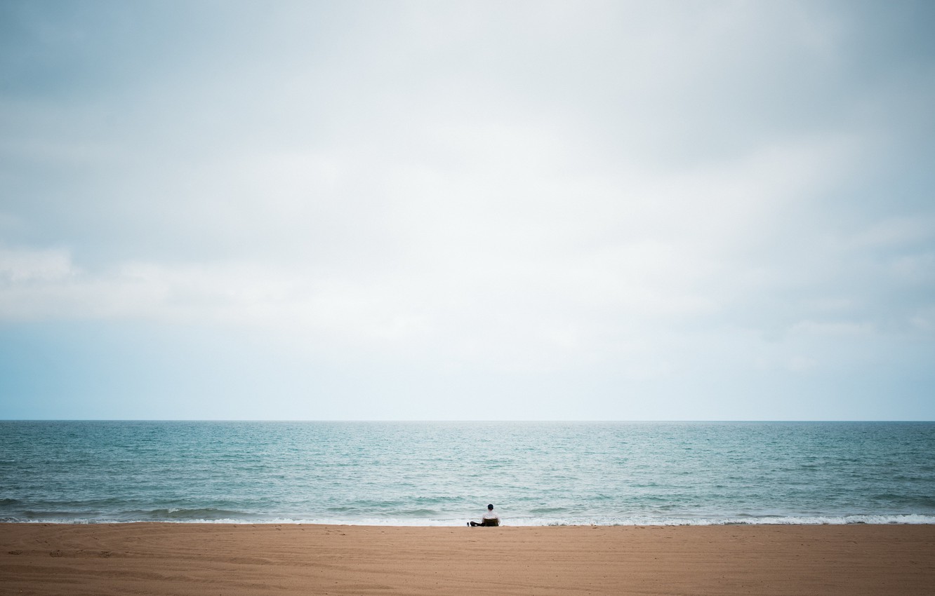 Photo Wallpaper Beach, Sky, Big, Blue, Lake, Alone, - Sea - HD Wallpaper 