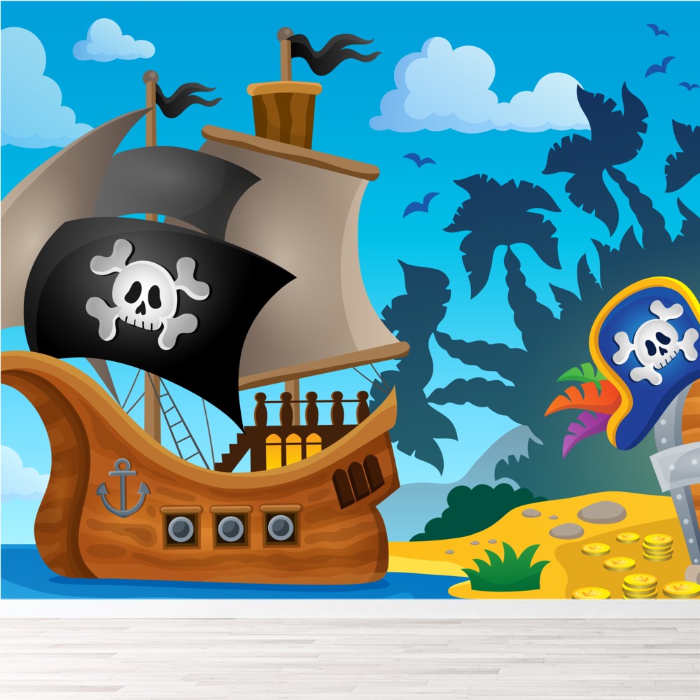 Diy Materials Flying Dutchman Pirate Ship Full Wall - Pirates Wallpaper For Kids - HD Wallpaper 