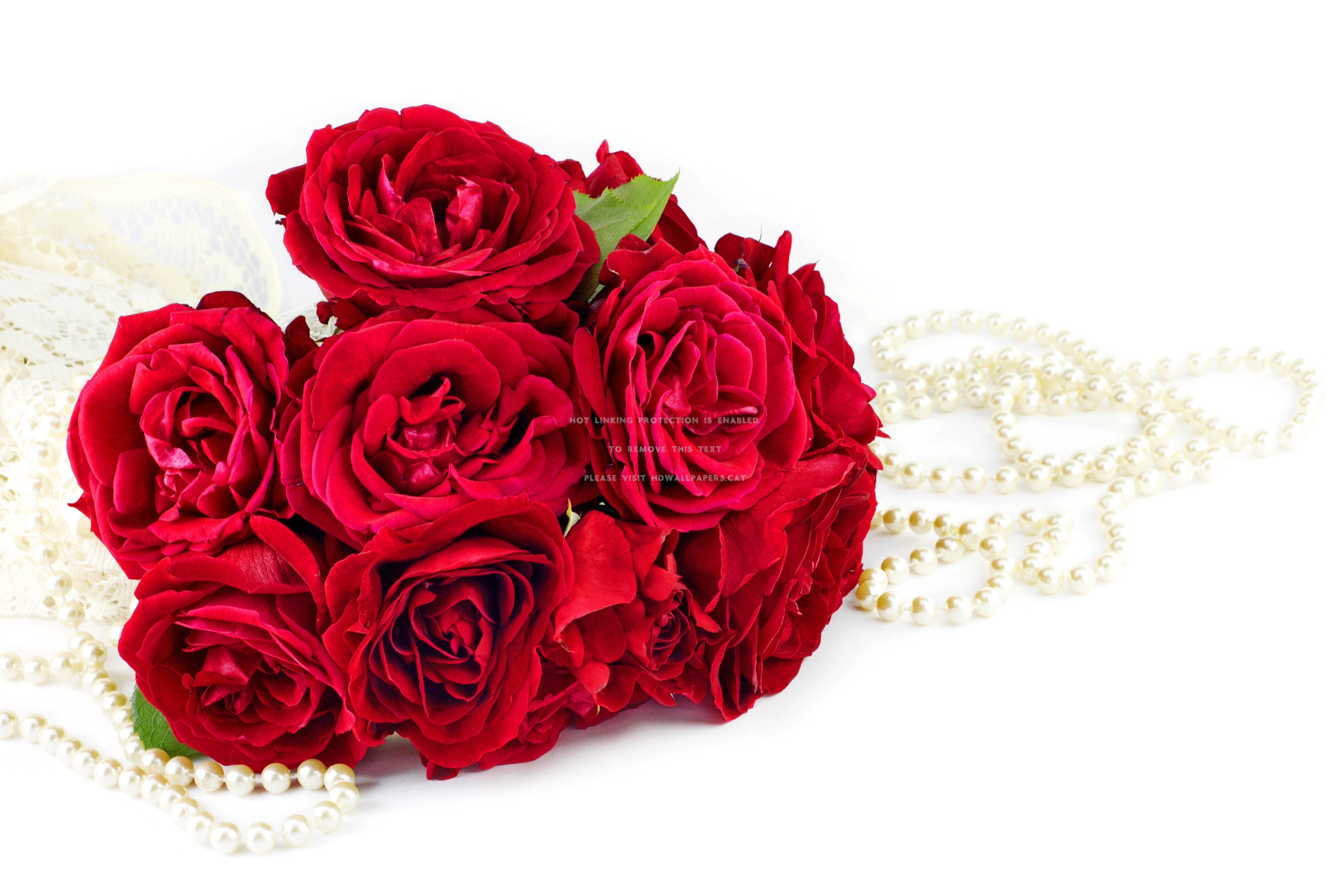Red Rose Bouquet Flowers Pearls Nature - Flower Bouquet - HD Wallpaper 