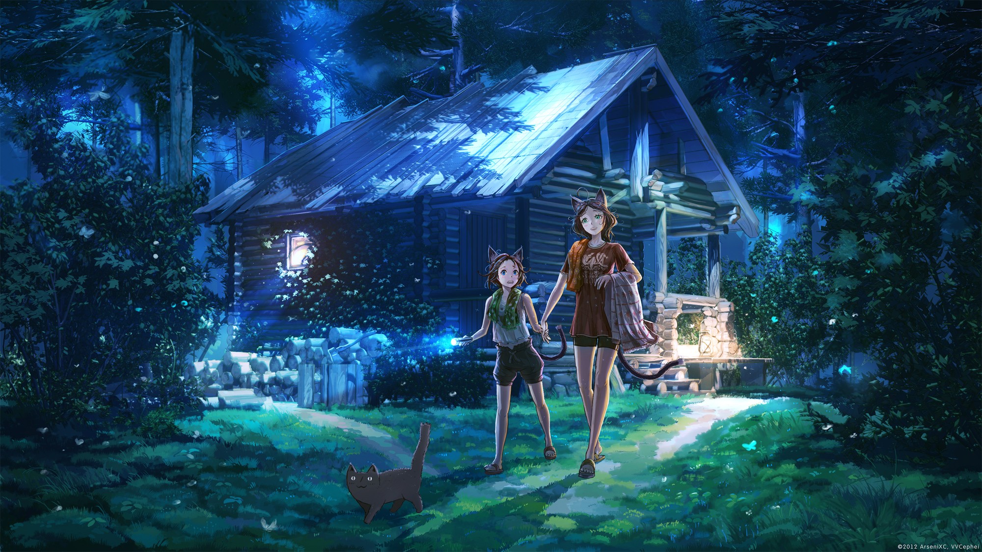 Anime Cabin In The Forest - HD Wallpaper 