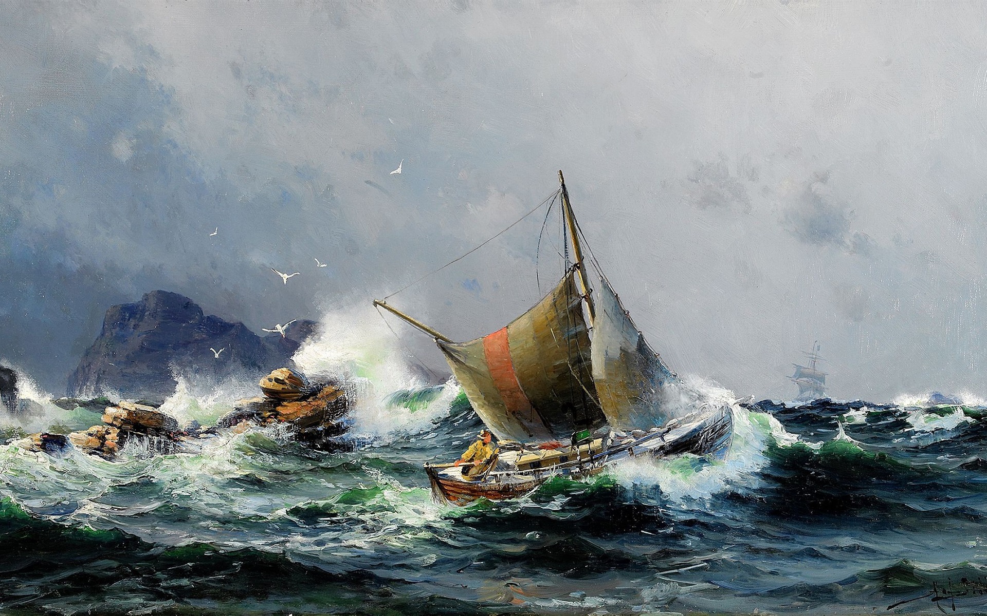 Wallpaper Sea And Ships, Oil Painting - Sailor Sea - HD Wallpaper 