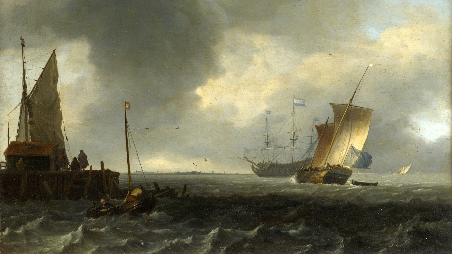 Wallpaper Bakhuizen, Dutch Coast, Oil, Canvas, Painting - Oil Painting - HD Wallpaper 