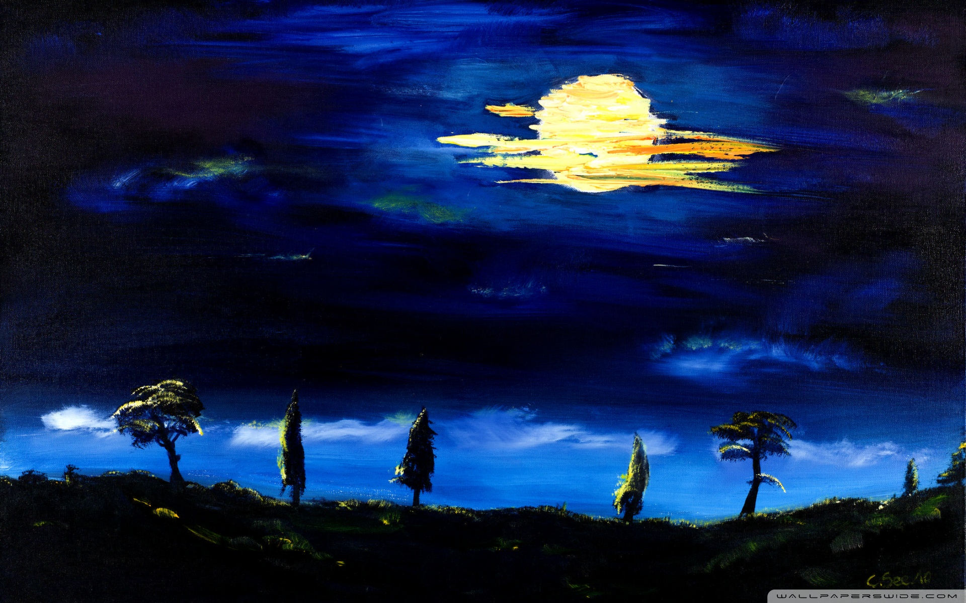Night Oil Painting - HD Wallpaper 