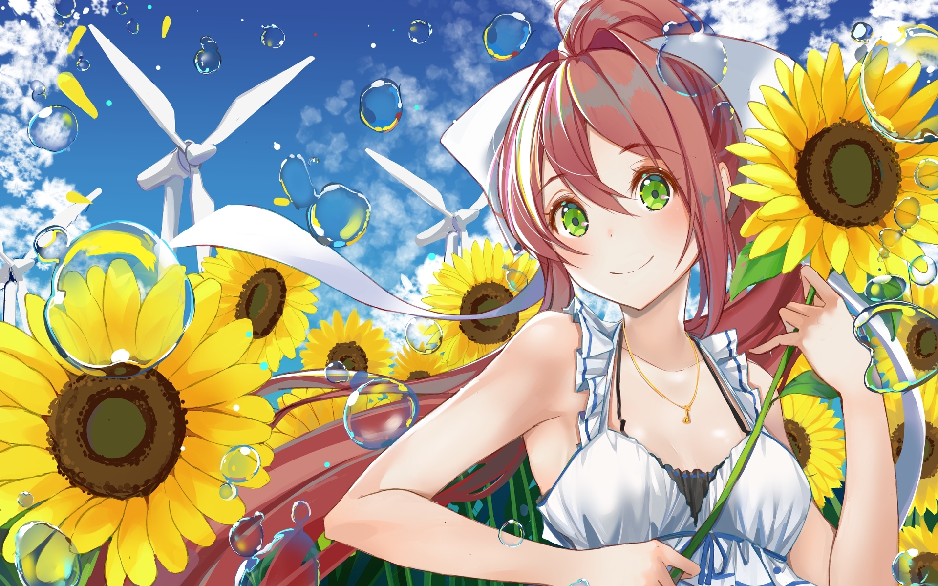 Monika, Sunflowers, Manga, Doki Doki Literature Club - Monika Ddlc Sunflower - HD Wallpaper 