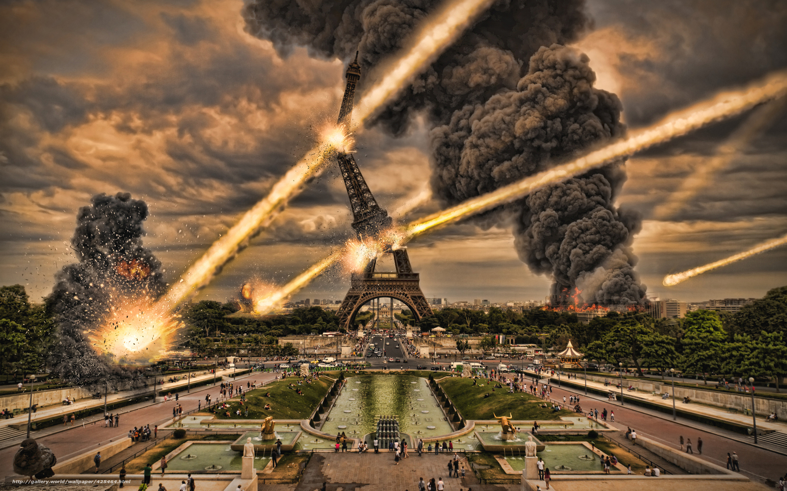 Download Wallpaper Paris, Eiffel Tower, City, Disaster - Eiffel Tower In Flames - HD Wallpaper 