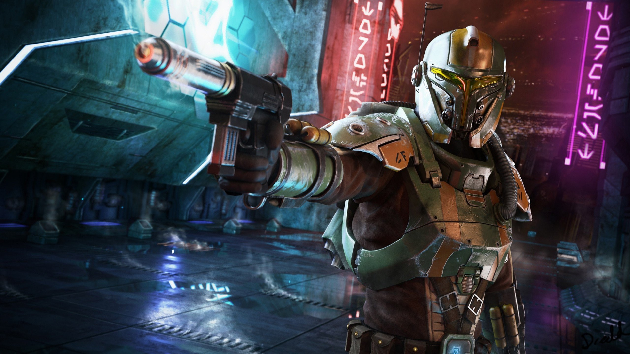 Star Wars Old Republic Sci Fi Futuristic Action Fighting - Star Wars Bounty Hunter Art - HD Wallpaper 