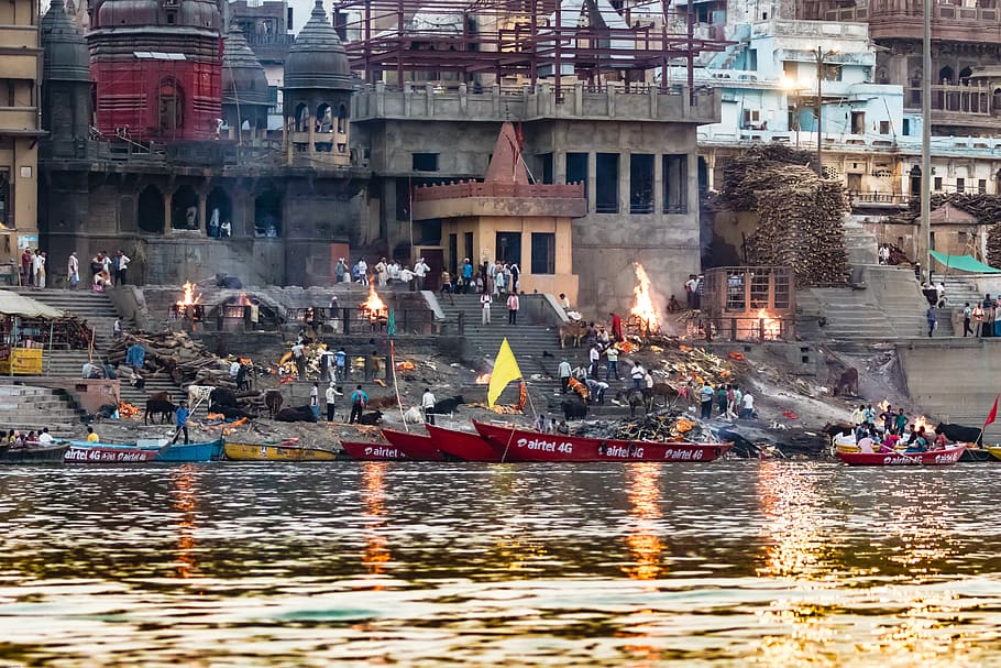 India, Varanasi, Ganges, Manikarnika Ghat, Burning - India Varanasi - HD Wallpaper 