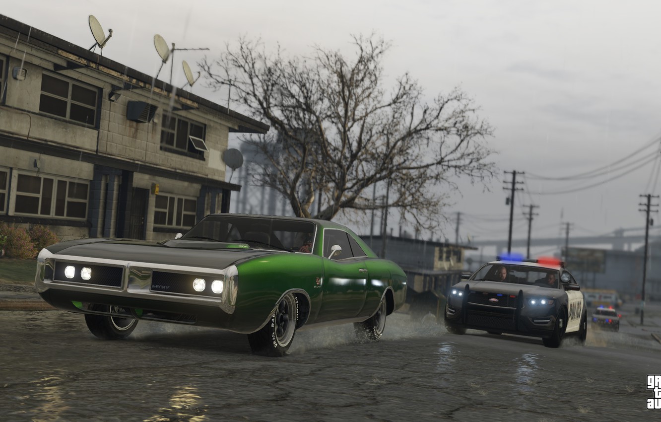 Photo Wallpaper Road, Rain, Police, Chase, Grand Theft - Grand Theft Auto 5 - HD Wallpaper 