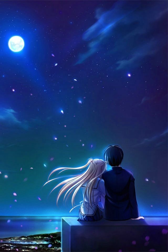 Couple Looking At Moon - 640x960 Wallpaper 