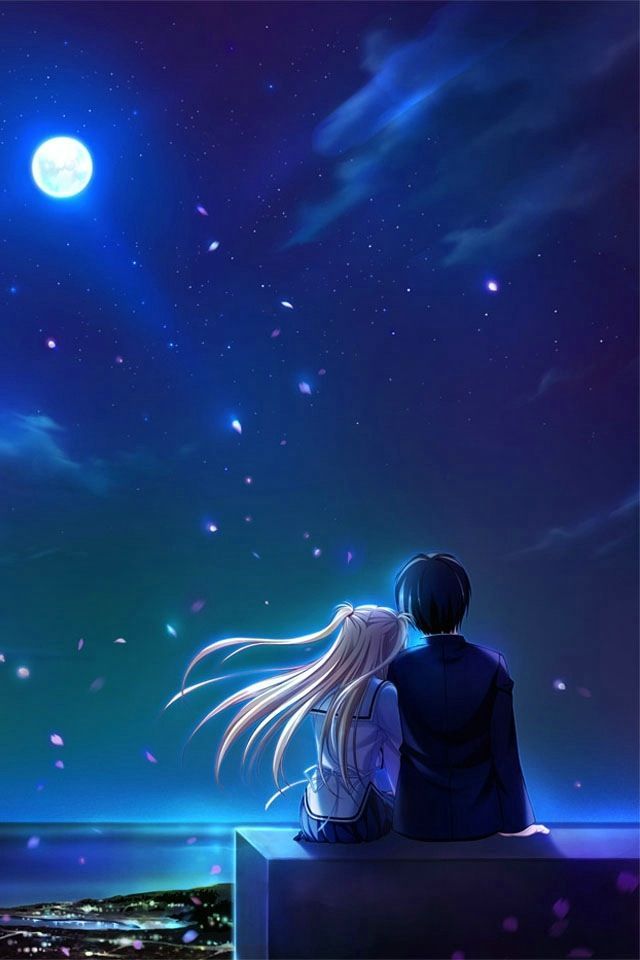 Couple Looking At Moon - 640x960 Wallpaper Couple Looking At Moon - 640x960 Wallpaper