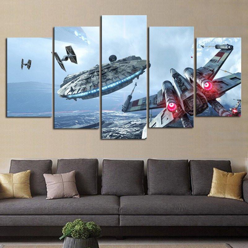 New Star War Wall Art Canva Panel Com Millennium Falcon - Panel Wall Art Star Wars - HD Wallpaper 