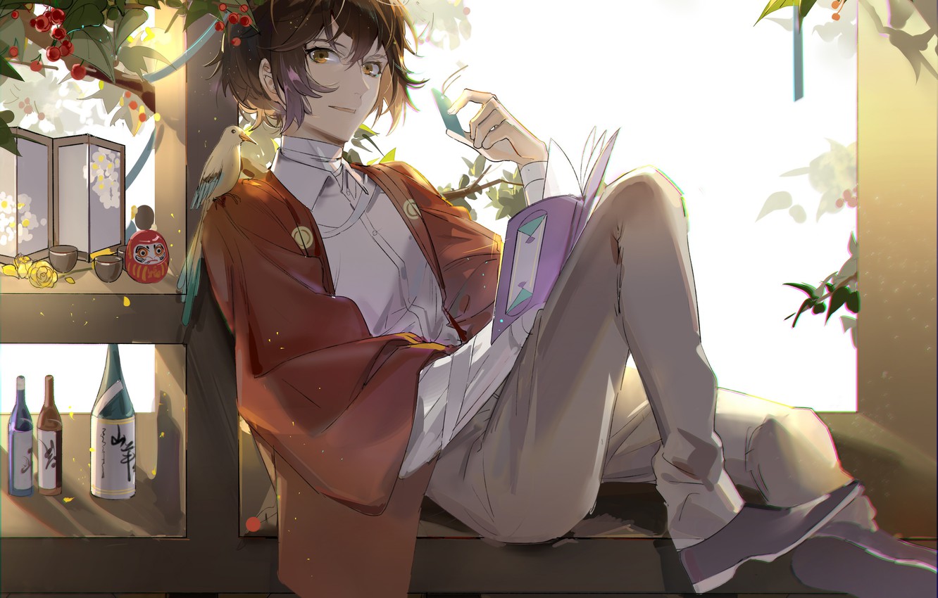 Photo Wallpaper Room, Guy, Bird, Bungou Stray Dogs, - Dazai Osamu Wallpaper Dazai - HD Wallpaper 