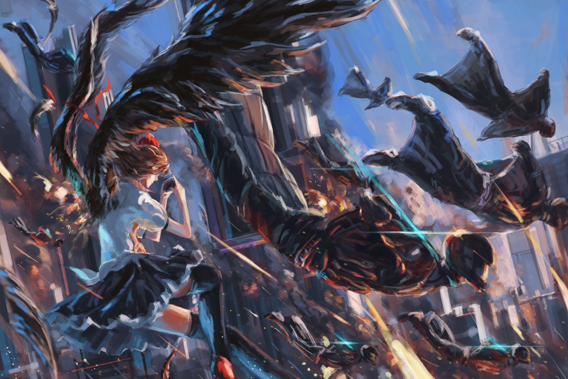 Anime Girl Wingsuit - HD Wallpaper 