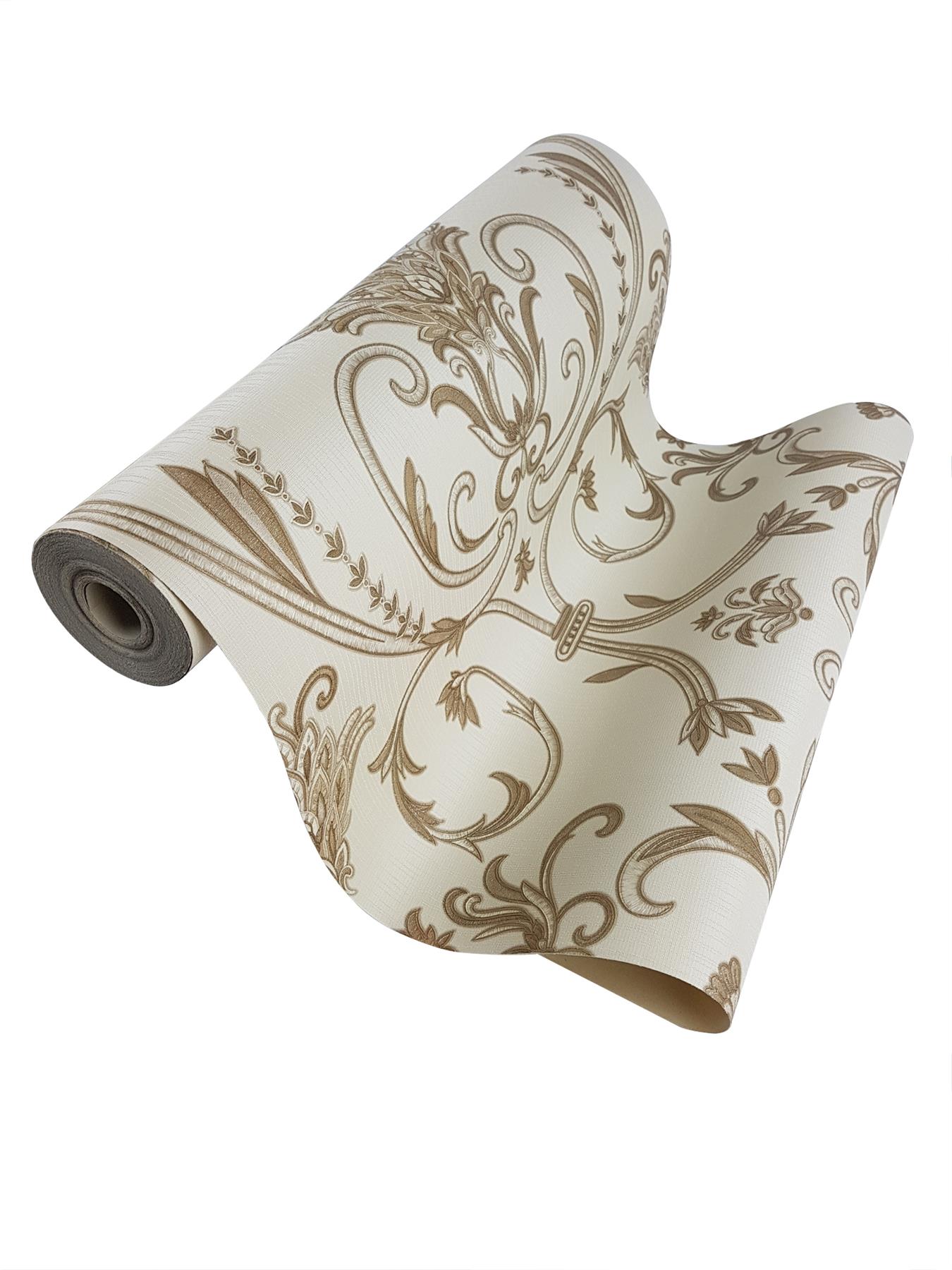Debona Isabella Damask Ivory Gold Silver Wallpaper Paisley