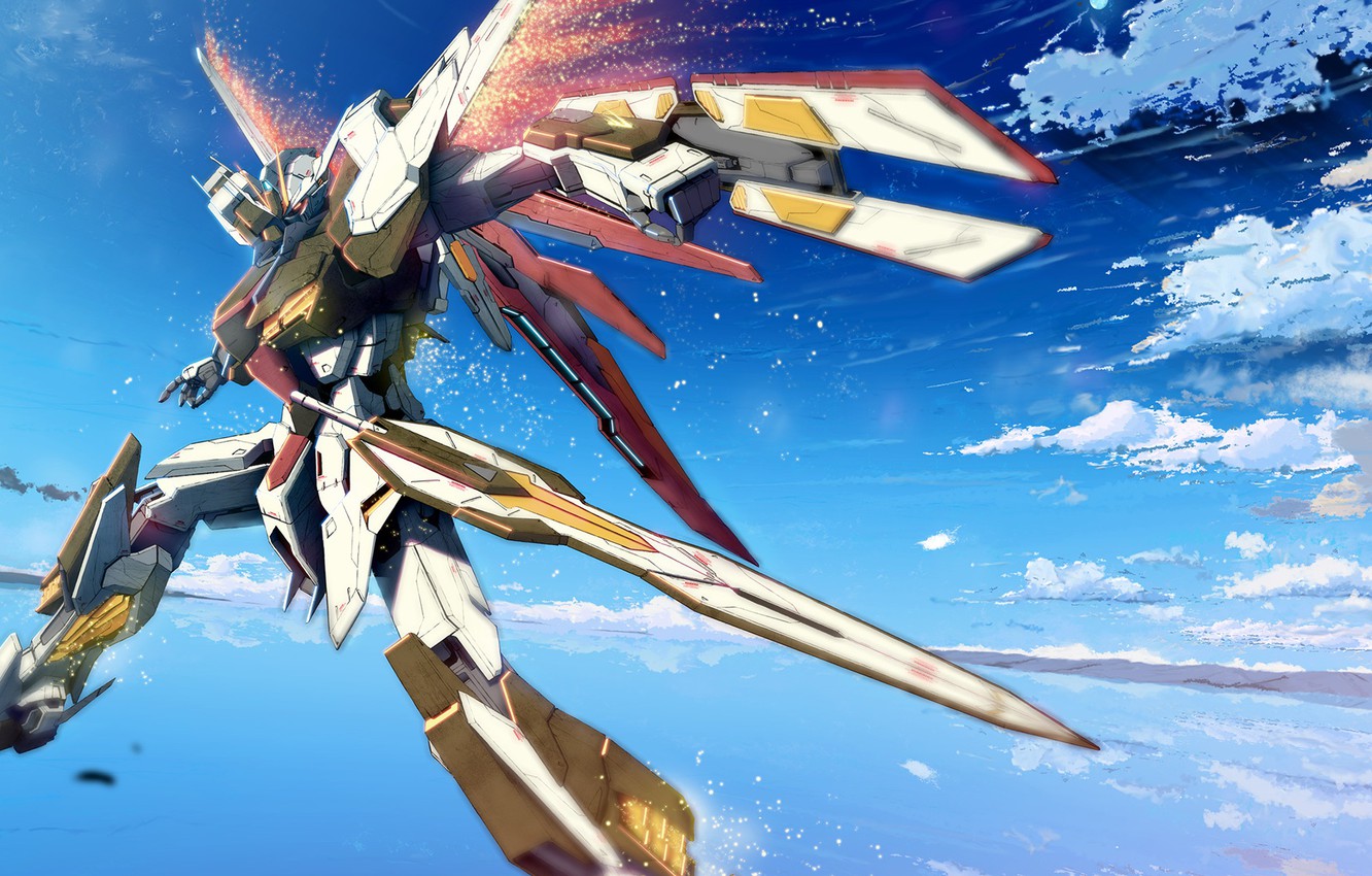 Photo Wallpaper Background, Jump, Robot, Mobile Suit - Flying Gundam - HD Wallpaper 