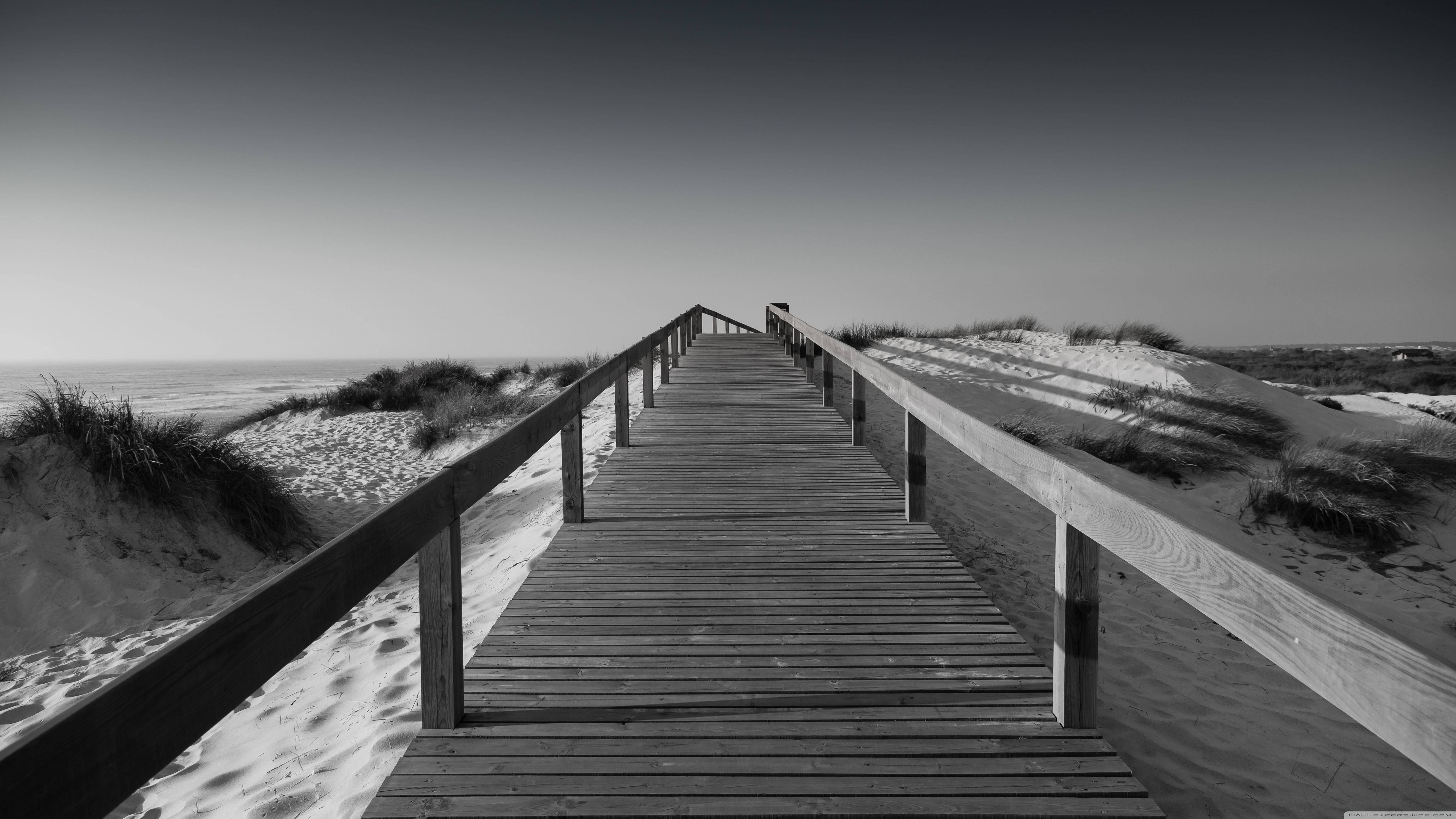 4k Black And White Boardwalk Wallpaper For Desktop - HD Wallpaper 