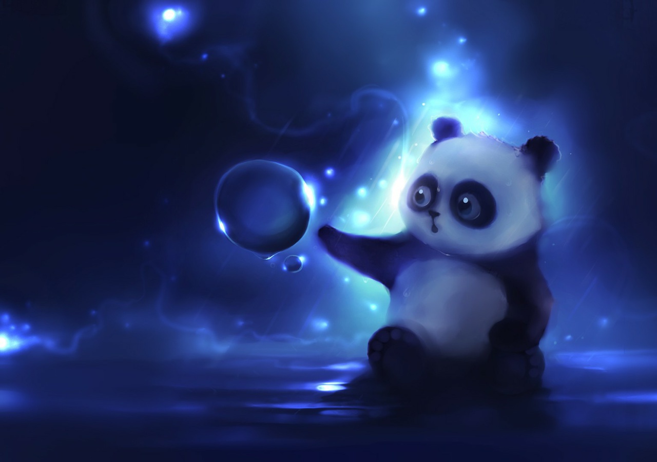 Panda, Blue, And Bubbles Image - Black Panda Wallpaper Hd - 1280x900  Wallpaper 