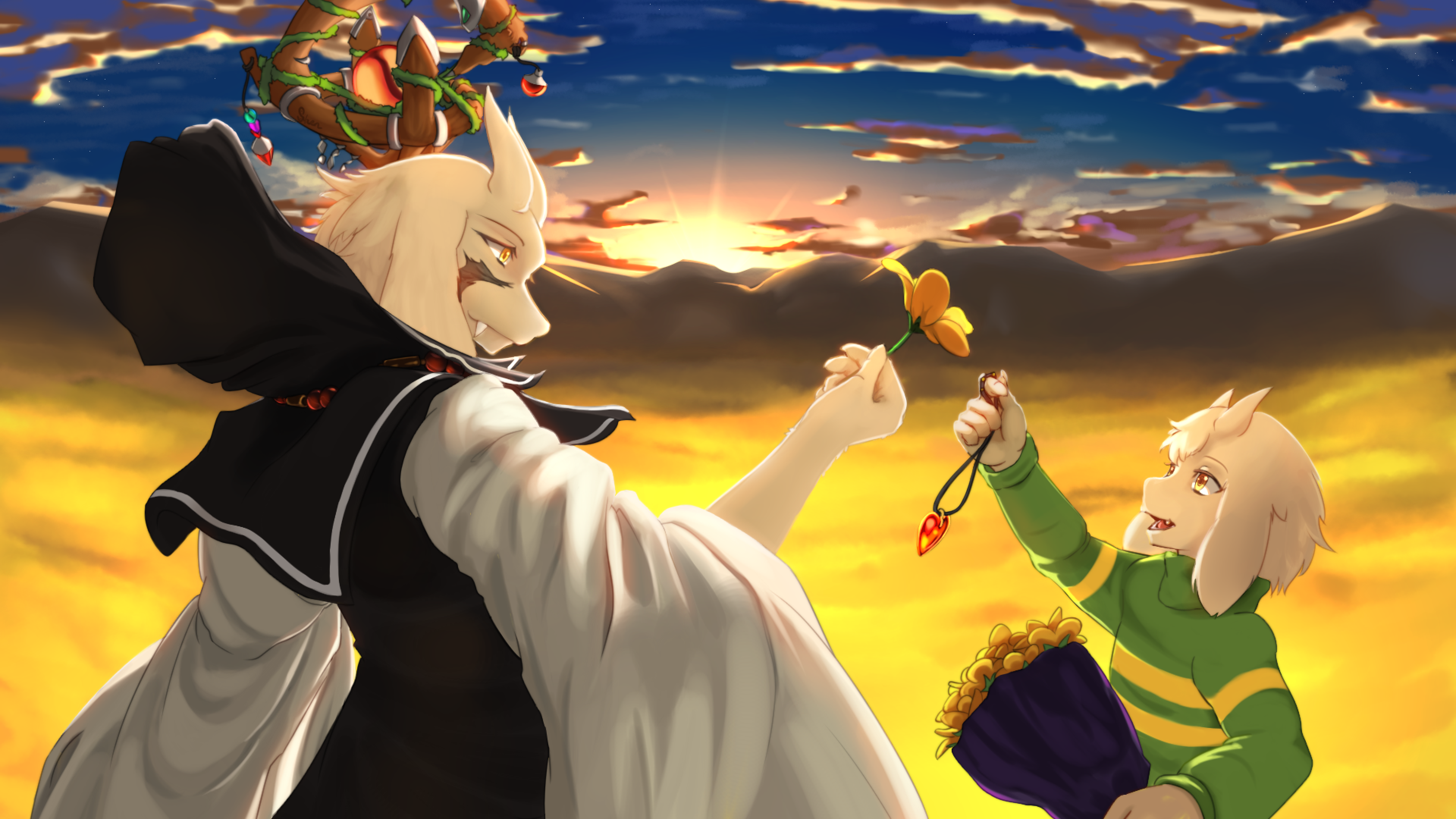 Asriel Dreemurr, Undertale, Sunset, Anime Style, Artwork - Asriel Dreemurr  - 3840x2160 Wallpaper 