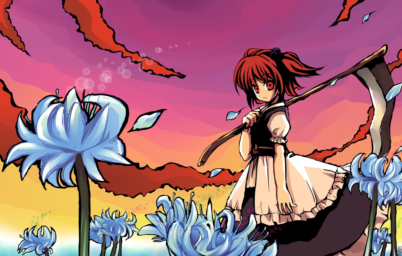 Photo Wallpaper Look, Braid, Red, Red Eyes, Touhou, - Une Fille Dans Un Champ De Fleur Dessin - HD Wallpaper 