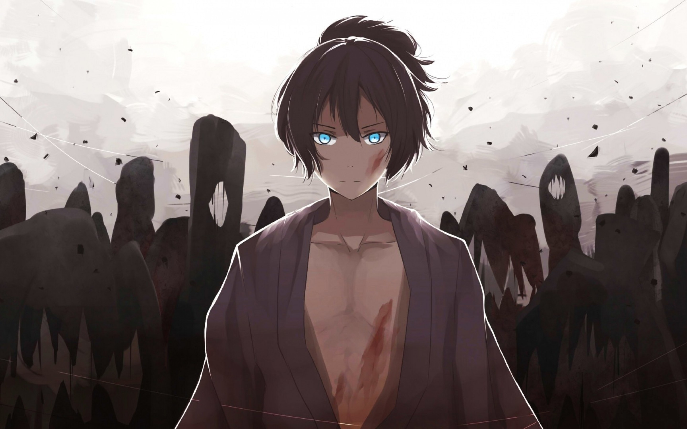 Noragami, Yato, Blue Eyes, Scars, God - HD Wallpaper 