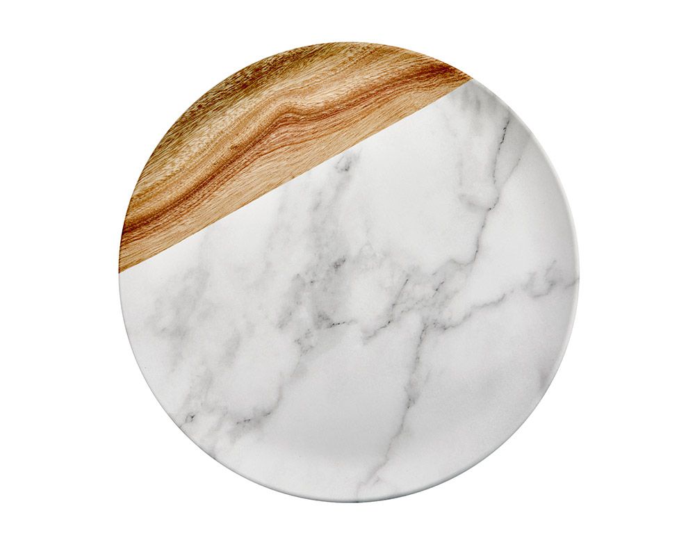 Wood And Marble Effect Melamine Dinner Plate Image - Circle - HD Wallpaper 