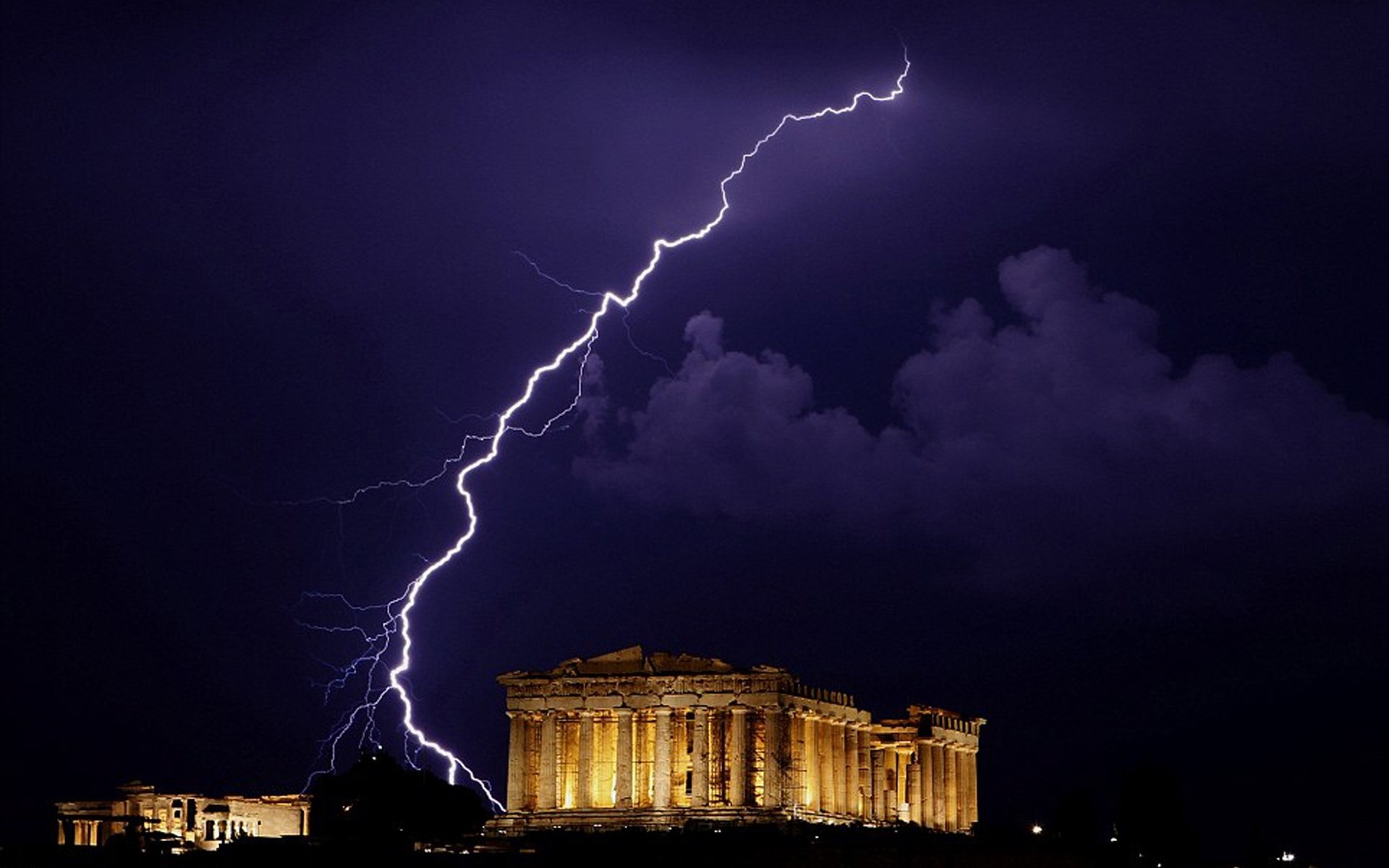 Parthenon Lightning - HD Wallpaper 