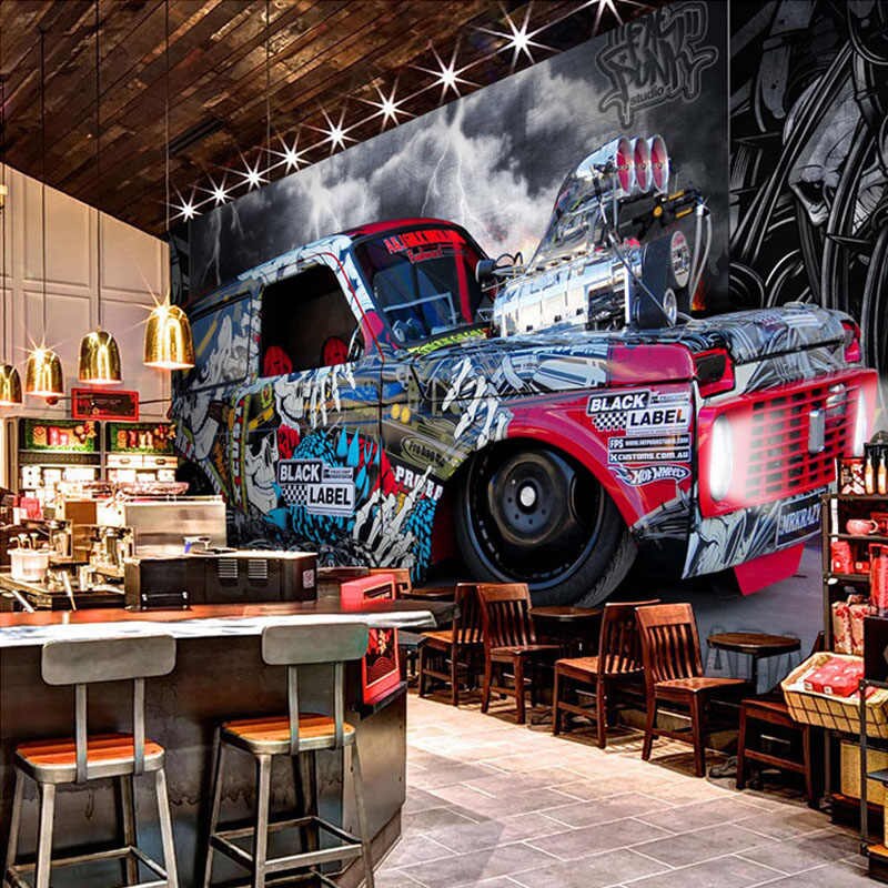 Custom Any Size Mural Wallpaper Modern Creative Black - Graffiti Design Cafeteria - HD Wallpaper 